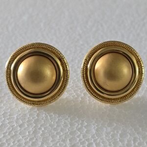 Vintage Monet Antique Gold Plated Domed Clip-On Earrings